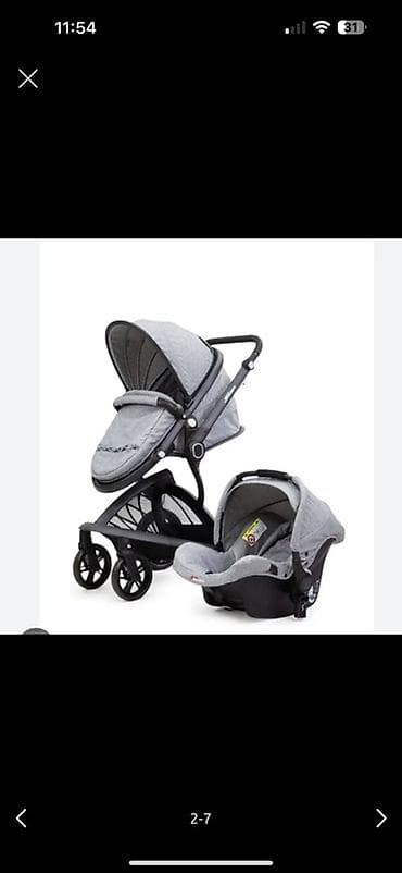 Детская коляска-трансформер 2 в 1 с автолюлькой (travel system), серый at lalafo.kg Детская коляска-трансформер 2 в 1 с автолюлькой (travel system), серый