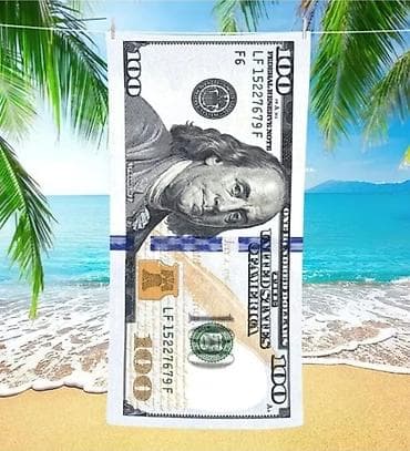 Пляжное полотенце с принтом «100 долларов» - Яркий двусторонний принт at lalafo.kg Пляжное полотенце с принтом «100 долларов» - Яркий двусторонний принт