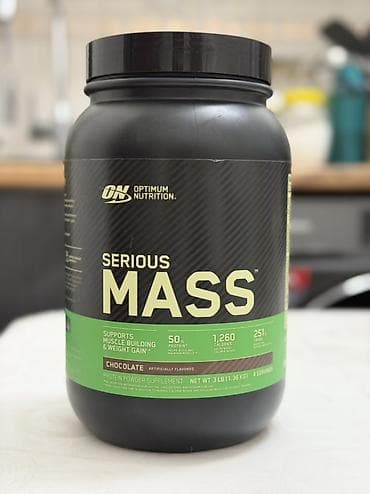 Гейнер Optimum Nutrition Serious Mass, вкус шоколад - Пищевая добавка at lalafo.kg Гейнер Optimum Nutrition Serious Mass, вкус шоколад - Пищевая добавка