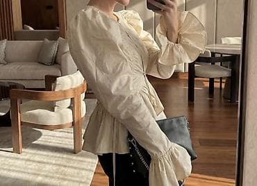 Блузка, Хлопок, Однотонный, С воланами at lalafo.kg Блузка, Хлопок, Однотонный, С воланами