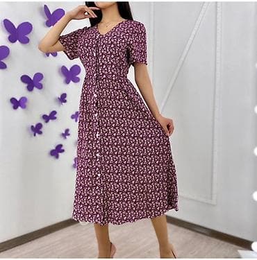 Легкое женское платье миди с цветочным принтом. Штапель ткань - at lalafo.kg Легкое женское платье миди с цветочным принтом. Штапель ткань -