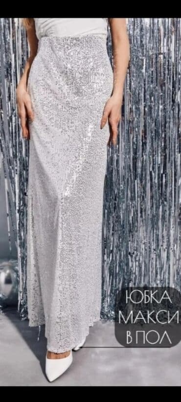 Юбка макси в пол с пайетками. - Длина: в пол, прямой силуэт с лёгким at lalafo.kg Юбка макси в пол с пайетками. - Длина: в пол, прямой силуэт с лёгким