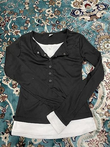 Лонгслив женский с имитацией двухслойности. - Цвет: черный с at lalafo.kg Лонгслив женский с имитацией двухслойности. - Цвет: черный с