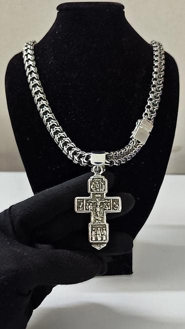 Серебряные комплекты Цепь+ Крест Серебро 925-960 проба. 100% Ручная at lalafo.kg Серебряные комплекты Цепь+ Крест Серебро 925-960 проба. 100% Ручная