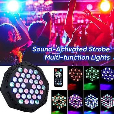 Светодиодный диско‑прожектор с пультом ДУ - Тип: многоцветный RGB LED lalafo.kg да — 2 Светодиодный диско‑прожектор с пультом ДУ - Тип: многоцветный RGB LED — 2