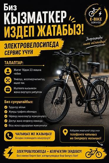 Вакансия: сотрудник для сервиса электровелосипедов (16–23 года) Что at lalafo.kg Вакансия: сотрудник для сервиса электровелосипедов (16–23 года) Что