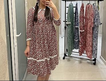 Платье женское с цветочным принтом, свободного кроя, длина миди at lalafo.kg Платье женское с цветочным принтом, свободного кроя, длина миди