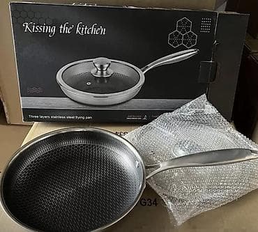 Сковородка из нержавеющей стали с «пчелиными сотами» и стеклянной at lalafo.kg Сковородка из нержавеющей стали с «пчелиными сотами» и стеклянной