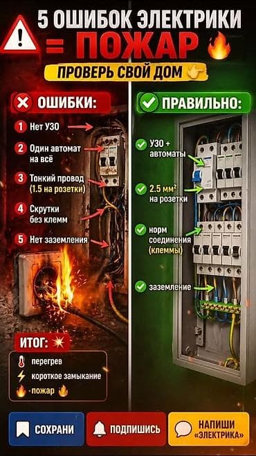 Услуги электрика: безопасный щиток и проводка под ключ Что делаем: - at lalafo.kg Услуги электрика: безопасный щиток и проводка под ключ Что делаем: -