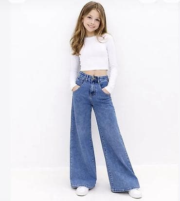 Джинсы-палаццо для девочек - Свободный широкий крой по всей длине at lalafo.kg Джинсы-палаццо для девочек - Свободный широкий крой по всей длине