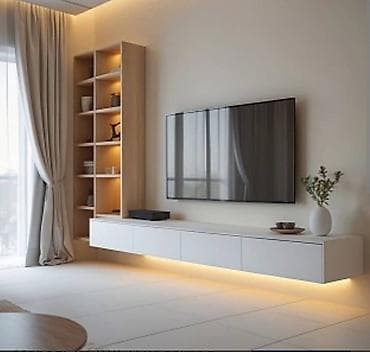 Тумба и подставка для телевизора, Подвесная, ЛДСП, цвет - Белый at lalafo.kg Тумба и подставка для телевизора, Подвесная, ЛДСП, цвет - Белый