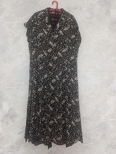 Платье женское миди с принтом - Цвет: чёрный с мелким белым at lalafo.kg Платье женское миди с принтом - Цвет: чёрный с мелким белым