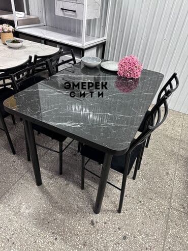 Обеденный стол с прямоугольной столешницей под «черный мрамор». - at lalafo.kg Обеденный стол с прямоугольной столешницей под «черный мрамор». -