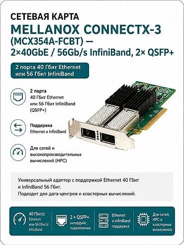 Сетевая карта Mellanox ConnectX-3 (MCX354A-FCBT) — 2×40GbE / 56Gb/s lalafo.kg да Сетевая карта Mellanox ConnectX-3 (MCX354A-FCBT) — 2×40GbE / 56Gb/s