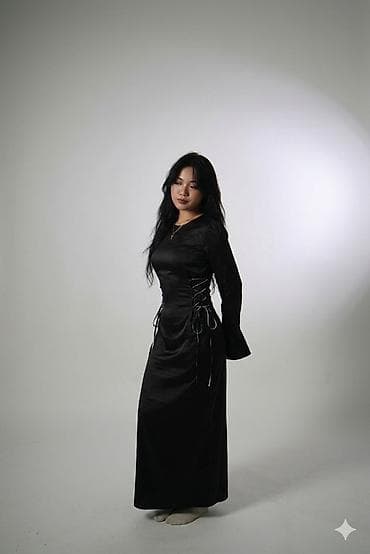 Платье макси черное с корсетной шнуровкой по бокам - Длина: макси. - at lalafo.kg Платье макси черное с корсетной шнуровкой по бокам - Длина: макси. -