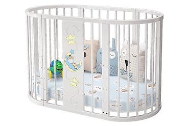 Детский манеж-кроватка трансформер, овальная форма, белый цвет at lalafo.kg Детский манеж-кроватка трансформер, овальная форма, белый цвет