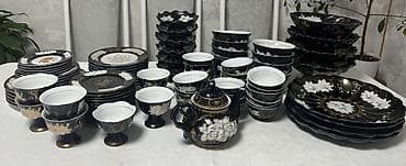 Большой сервиз из тонкого фарфора с кобальтово‑черной глазурью и at lalafo.kg Большой сервиз из тонкого фарфора с кобальтово‑черной глазурью и