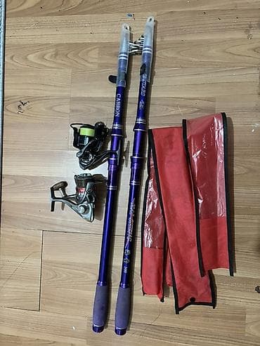 Комплект для рыбалки: - Два телескопических спиннинга фиолетового at lalafo.kg Комплект для рыбалки: - Два телескопических спиннинга фиолетового