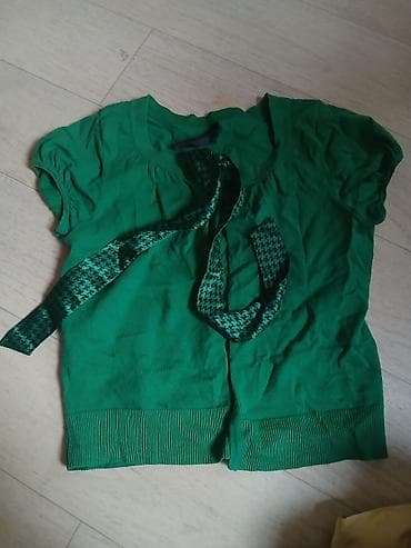 Зеленый женский кардиган-болеро с короткими рукавами и поясом - at lalafo.kg Зеленый женский кардиган-болеро с короткими рукавами и поясом -