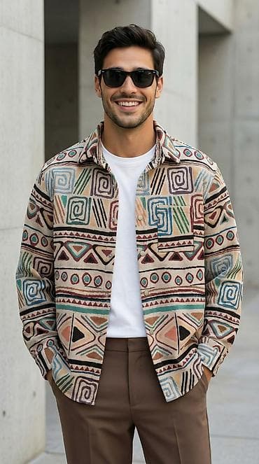 Мужская рубашка с этническими узорами, подойдет под любой образ at lalafo.kg Мужская рубашка с этническими узорами, подойдет под любой образ