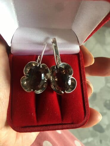 Серьги серебро с дымчатым топазом серьги большие, 925 проба серебра at lalafo.kg Серьги серебро с дымчатым топазом серьги большие, 925 проба серебра