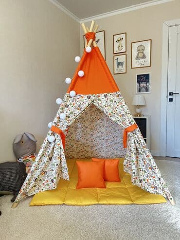 🧡 Оранжевый вигвам с рисунками леса — яркий, уютный и очень прочный! at lalafo.kg 🧡 Оранжевый вигвам с рисунками леса — яркий, уютный и очень прочный!