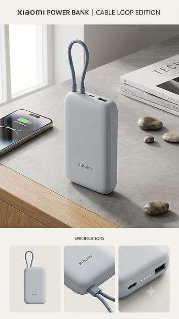 Портативный аккумулятор Xiaomi Power Bank 10000MAh(P15ZM)— Cable Loop at lalafo.kg Портативный аккумулятор Xiaomi Power Bank 10000MAh(P15ZM)— Cable Loop