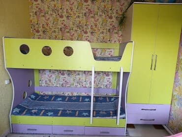 Срочно продаются двухъярусная кровать 2*0.9, шкафчик 2*70 и книжный at lalafo.kg Срочно продаются двухъярусная кровать 2*0.9, шкафчик 2*70 и книжный