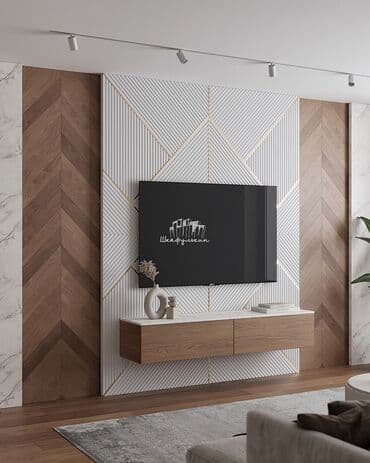 Стеновые панели с деревянными рейками и геометрическим рисунком at lalafo.kg Стеновые панели с деревянными рейками и геометрическим рисунком