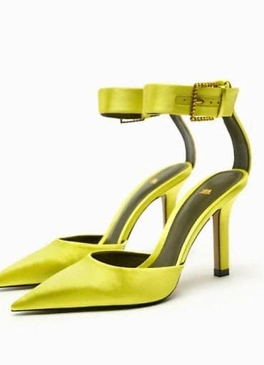 Туфли-лодочки ZARA на шпильке - Цвет: неоново‑лимонный (сатиновый at lalafo.kg Туфли-лодочки ZARA на шпильке - Цвет: неоново‑лимонный (сатиновый