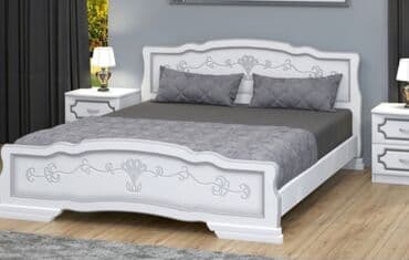 Двуспальная кровать в классическом стиле. - Цвет: белый с серыми at lalafo.kg Двуспальная кровать в классическом стиле. - Цвет: белый с серыми