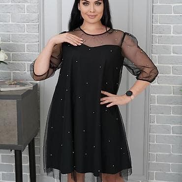 Платья. Трапеция Сетка с выбитыми жемчугами Размеры: 48/54. 1/3 at lalafo.kg Платья. Трапеция Сетка с выбитыми жемчугами Размеры: 48/54. 1/3