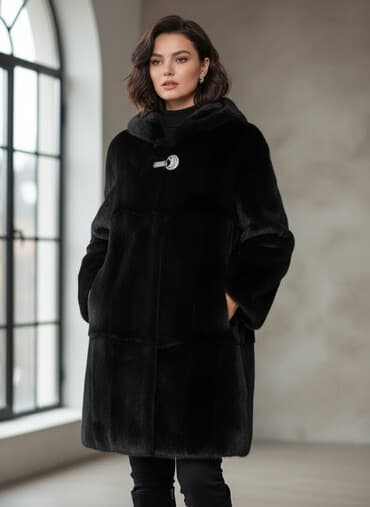 Шуба, Норка, По колено, Италия, С капюшоном, 2XL at lalafo.kg Шуба, Норка, По колено, Италия, С капюшоном, 2XL