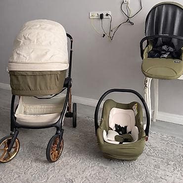 Proton: Детская коляска-трансформер 3 в 1 в оливково-бежевом цвете. Коляска lalafo.kg да — 1 Proton: Детская коляска-трансформер 3 в 1 в оливково-бежевом цвете. Коляска — 1
