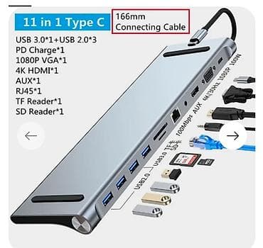 USB‑хаб/док‑станция 11‑в‑1 Type‑C для ноутбуков и планшетов Ключевые at lalafo.kg USB‑хаб/док‑станция 11‑в‑1 Type‑C для ноутбуков и планшетов Ключевые