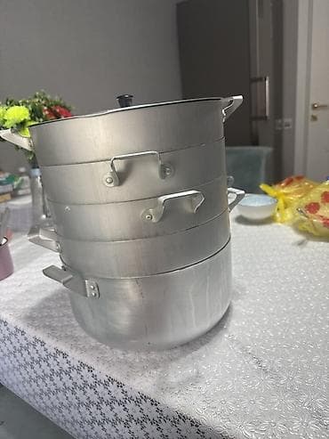 Кастрюля-мантышница (мантоварка) из алюминия, многоярусная at lalafo.kg Кастрюля-мантышница (мантоварка) из алюминия, многоярусная