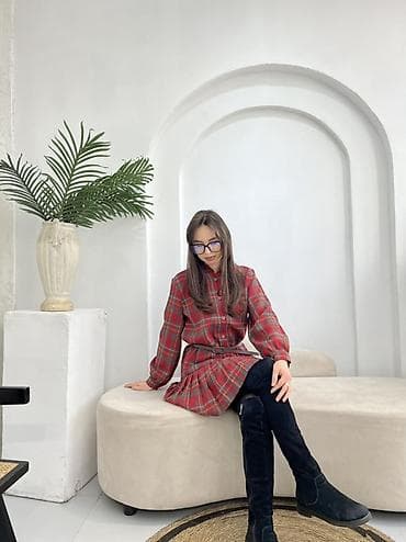 Платье-рубашка в клетку - Модель: платье-рубашка мини с поясом Цвета at lalafo.kg Платье-рубашка в клетку - Модель: платье-рубашка мини с поясом Цвета