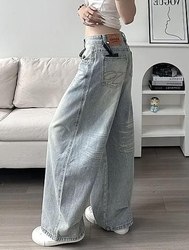 Широкие джинсы карго/бэгги, светло-голубой - Посадка: средняя на at lalafo.kg Широкие джинсы карго/бэгги, светло-голубой - Посадка: средняя на