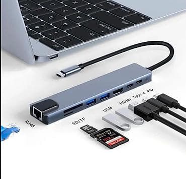 Многофункциональный USB‑C хаб (Type‑C → RJ45 + SD/TF + 2×USB 3.0 + at lalafo.kg Многофункциональный USB‑C хаб (Type‑C → RJ45 + SD/TF + 2×USB 3.0 +