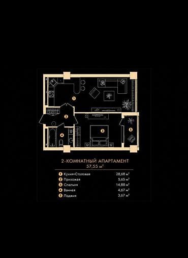 2 комнаты, 57 м², Элитка, 19 этаж, Готовая ПСО (под самоотделку) at lalafo.kg 2 комнаты, 57 м², Элитка, 19 этаж, Готовая ПСО (под самоотделку)
