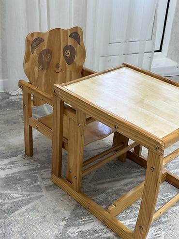 Детский трансформируемый стульчик для кормления из дерева с рисунком lalafo.kg да — 4 Детский трансформируемый стульчик для кормления из дерева с рисунком — 4