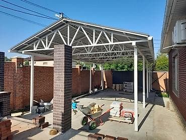 Навес, Двускатный, Металл, Черепица, Установка at lalafo.kg Навес, Двускатный, Металл, Черепица, Установка