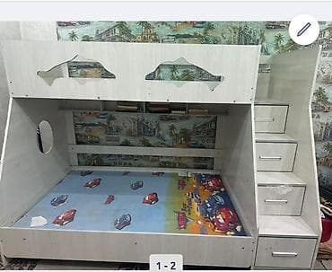 Двухъярусная детская кровать, Б/у, ЛДСП, цвет - Белый at lalafo.kg Двухъярусная детская кровать, Б/у, ЛДСП, цвет - Белый