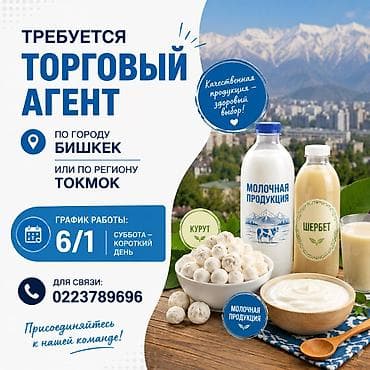 Требуется Торговый агент, График: Шестидневка, Менее года опыта, Карьерный рост, Полный рабочий день at lalafo.kg Требуется Торговый агент, График: Шестидневка, Менее года опыта, Карьерный рост, Полный рабочий день