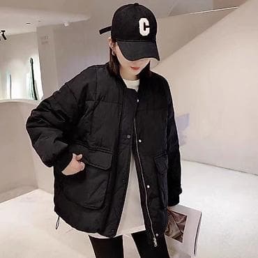 Утепленная женская куртка оверсайз, черная - Прямой свободный крой с at lalafo.kg Утепленная женская куртка оверсайз, черная - Прямой свободный крой с