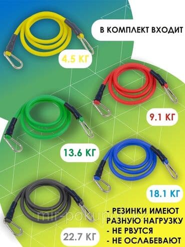 Набор трубчатых эспандеров с усиленными креплениями нагрузкой до 45 at lalafo.kg Набор трубчатых эспандеров с усиленными креплениями нагрузкой до 45