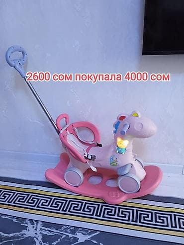 Детская каталка-качалка «Лошадка» 2-в-1 с родительской ручкой at lalafo.kg Детская каталка-качалка «Лошадка» 2-в-1 с родительской ручкой