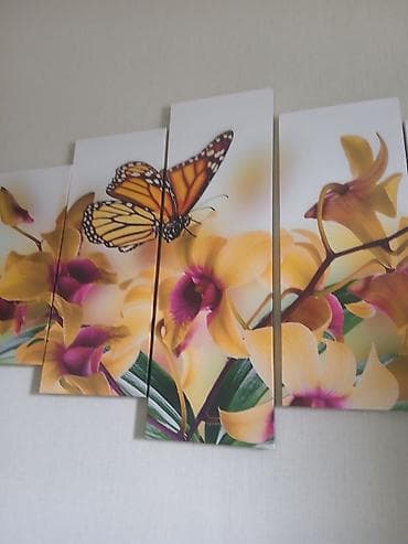 Модульная картина на стену — 4 панели с ярким изображением бабочки на at lalafo.kg Модульная картина на стену — 4 панели с ярким изображением бабочки на