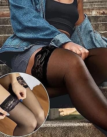 Чулки женские Plus Size, 40 den, самодержащиеся - Цвет: черный - at lalafo.kg Чулки женские Plus Size, 40 den, самодержащиеся - Цвет: черный -