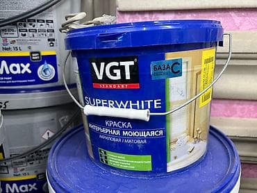 Интерьерная моющаяся краска VGT Standart Superwhite. Акриловая at lalafo.kg Интерьерная моющаяся краска VGT Standart Superwhite. Акриловая